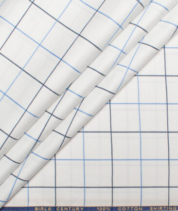Birla Century  Cotton Checks Shirting Fabric (White)