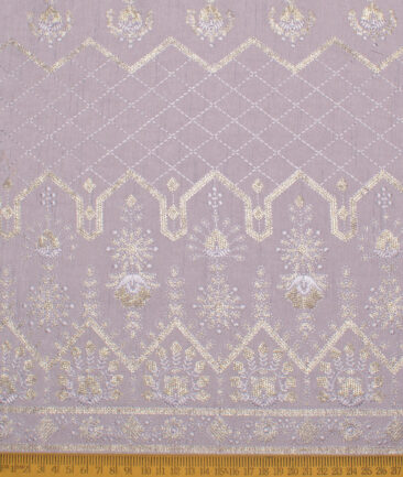 Brevity  Faux Silk  Embroidered  Ethnic Suiting Fabric (Pastel Purple)