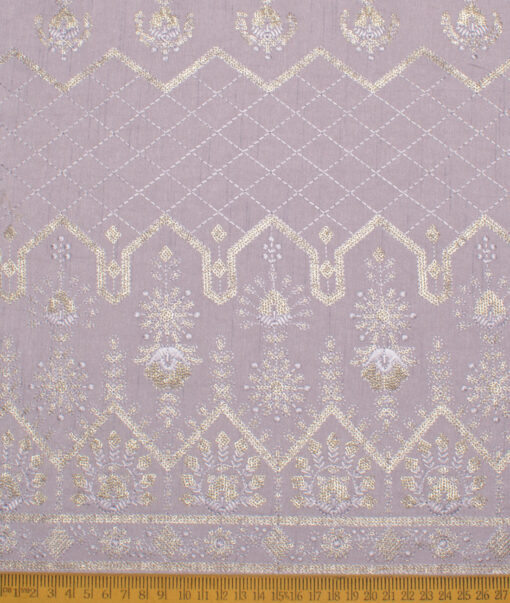 Brevity  Faux Silk  Embroidered  Ethnic Suiting Fabric (Pastel Purple)