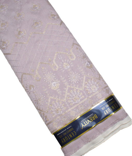 Brevity  Faux Silk  Embroidered  Ethnic Suiting Fabric (Pastel Purple)