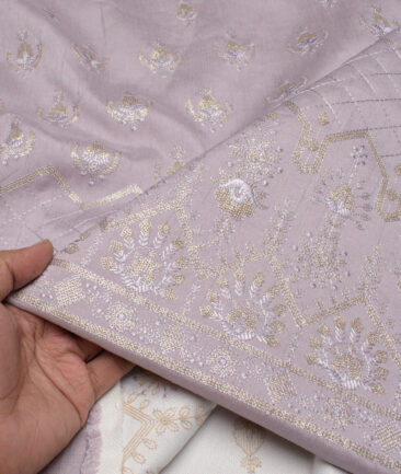 Brevity  Faux Silk  Embroidered  Ethnic Suiting Fabric (Pastel Purple)