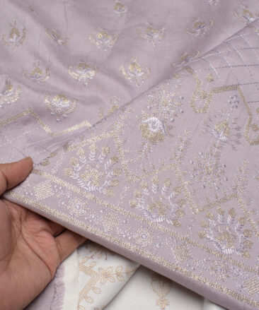 Brevity  Faux Silk  Embroidered  Ethnic Suiting Fabric (Pastel Purple)
