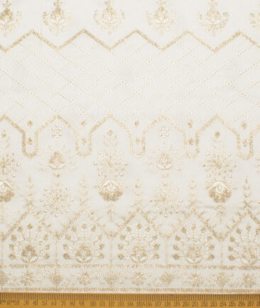 Brevity  Faux Silk  Embroidered  Ethnic Suiting Fabric (Off-White)