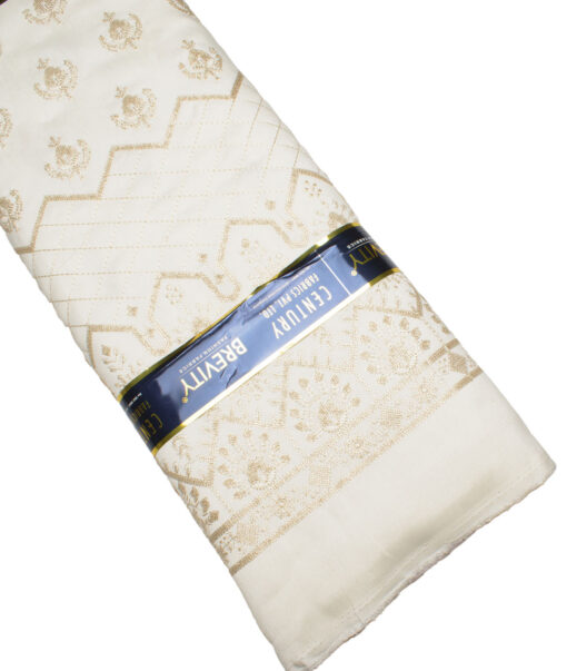 Brevity  Faux Silk  Embroidered  Ethnic Suiting Fabric (Off-White)