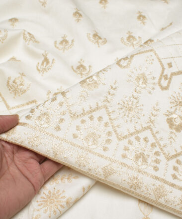 Brevity  Faux Silk  Embroidered  Ethnic Suiting Fabric (Off-White)