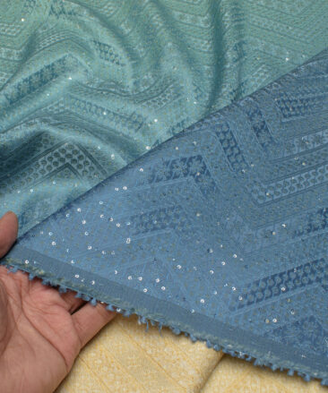 Brevity  Terry Rayon  Embroidered  Ethnic Suiting Fabric (Firozi Blue)