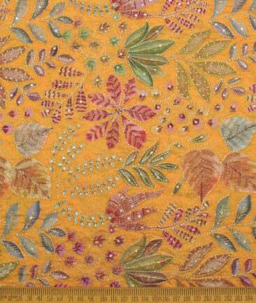 Don & Julio  Faux Silk  Embroidered  Ethnic Suiting Fabric (Yellow)