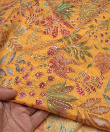 Don & Julio  Faux Silk  Embroidered  Ethnic Suiting Fabric (Yellow)