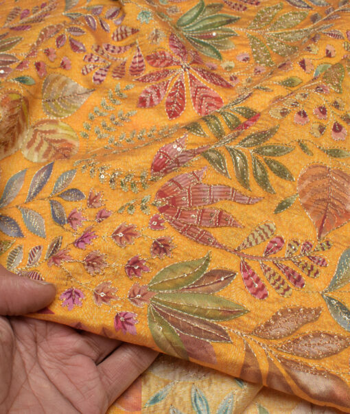 Don & Julio  Faux Silk  Embroidered  Ethnic Suiting Fabric (Yellow)