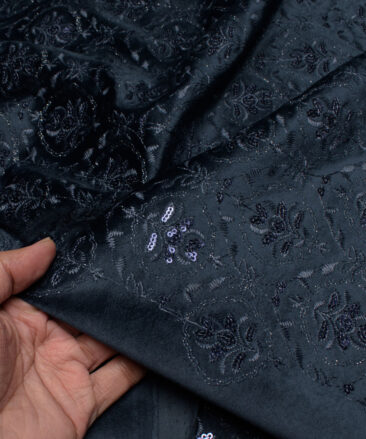 Ethnair by Siyaram's  Velvet  Embroidered  Ethnic Suiting Fabric (Dark Blueish Grey)