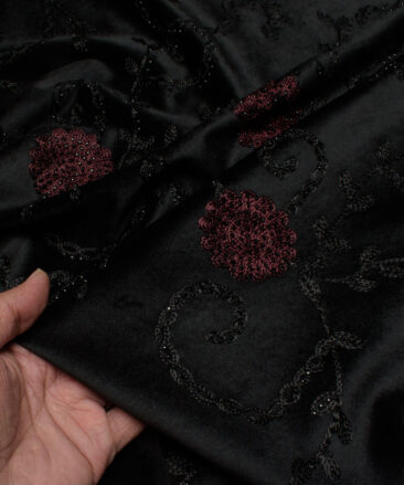 Ethnair by Siyaram's  Velvet  Embroidered  Ethnic Suiting Fabric (Black base with Black & Maroon Sequin Embroidery)