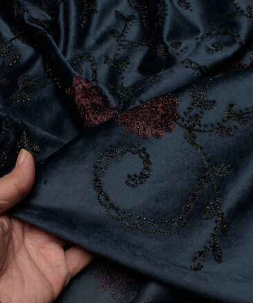 Ethnair by Siyaram's  Velvet  Embroidered  Ethnic Suiting Fabric (Dark Blue)
