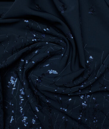 Ethina  Terry Rayon  Embroidered  Ethnic Suiting Fabric (Dark Ocean Blue)
