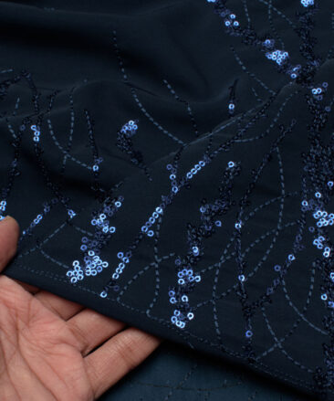 Ethina  Terry Rayon  Embroidered  Ethnic Suiting Fabric (Dark Ocean Blue)