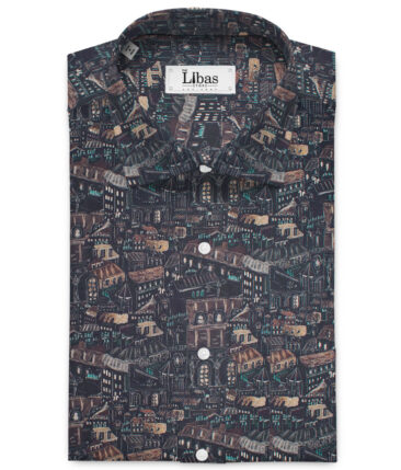 Italian Channel  Cotton Printed Shirting Fabric (Dark Navy Blue)