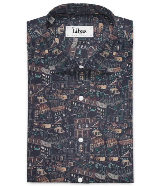 Italian Channel  Cotton Printed Shirting Fabric (Dark Navy Blue)