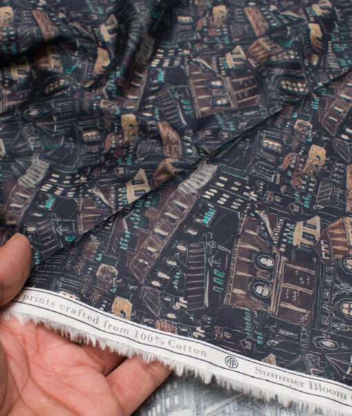 Italian Channel  Cotton Printed Shirting Fabric (Dark Navy Blue)