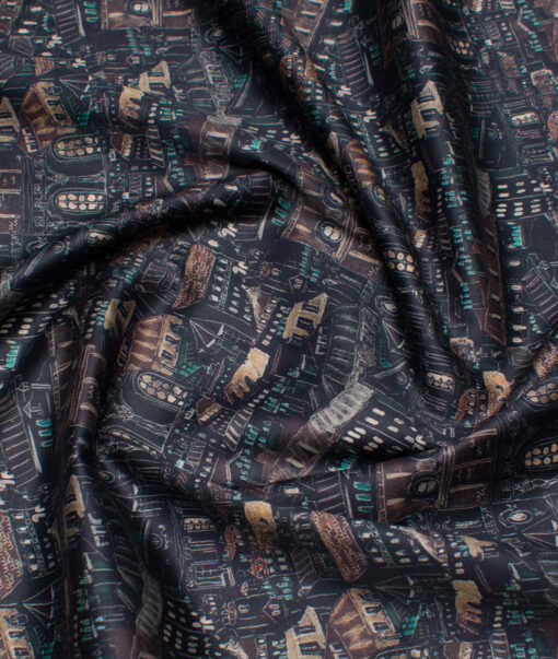 Italian Channel  Cotton Printed Shirting Fabric (Dark Navy Blue)