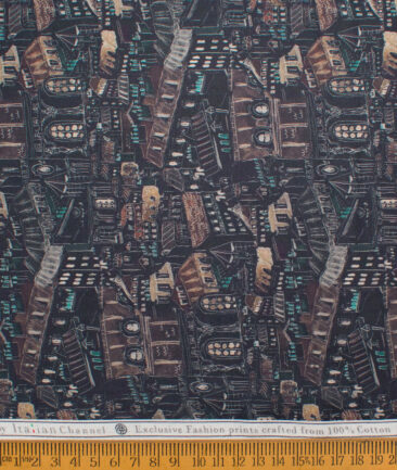 Italian Channel  Cotton Printed Shirting Fabric (Dark Navy Blue)