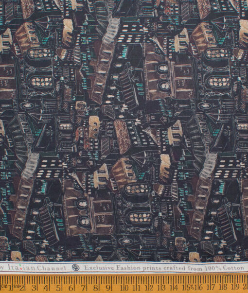 Italian Channel  Cotton Printed Shirting Fabric (Dark Navy Blue)