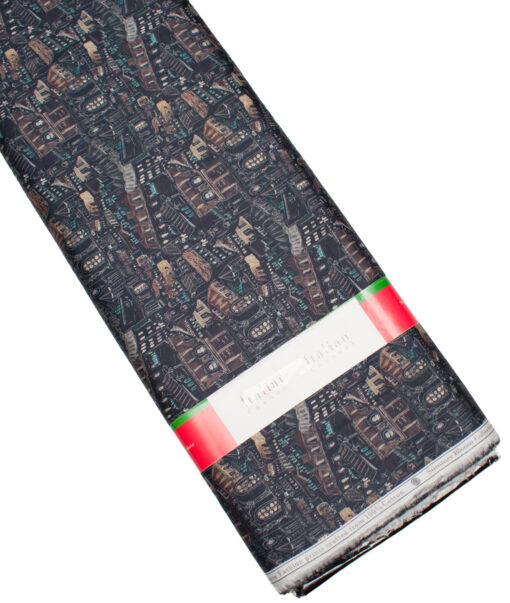 Italian Channel  Cotton Printed Shirting Fabric (Dark Navy Blue)