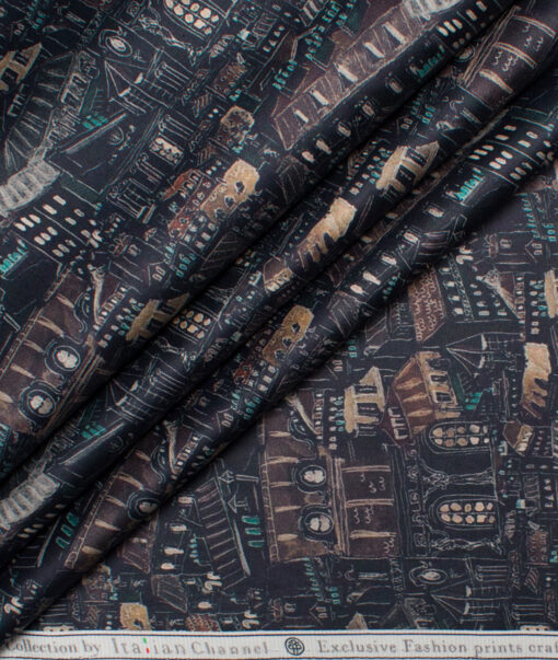 Italian Channel  Cotton Printed Shirting Fabric (Dark Navy Blue)