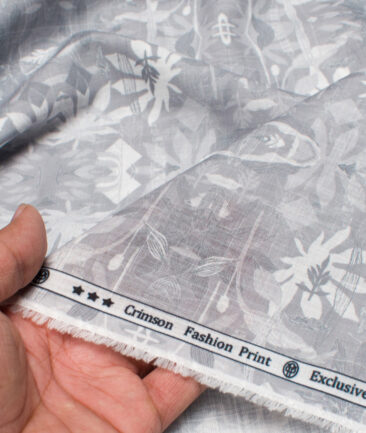 Italian Channel  Poly Cotton Printed Shirting Fabric (Light Grey)