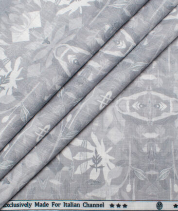 Italian Channel  Poly Cotton Printed Shirting Fabric (Light Grey)