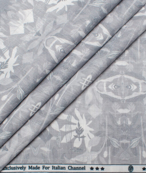 Italian Channel  Poly Cotton Printed Shirting Fabric (Light Grey)