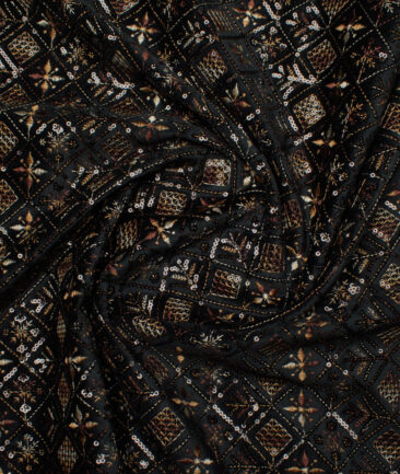 Legazia  Velvet  Embroidered  Ethnic Suiting Fabric (Black)
