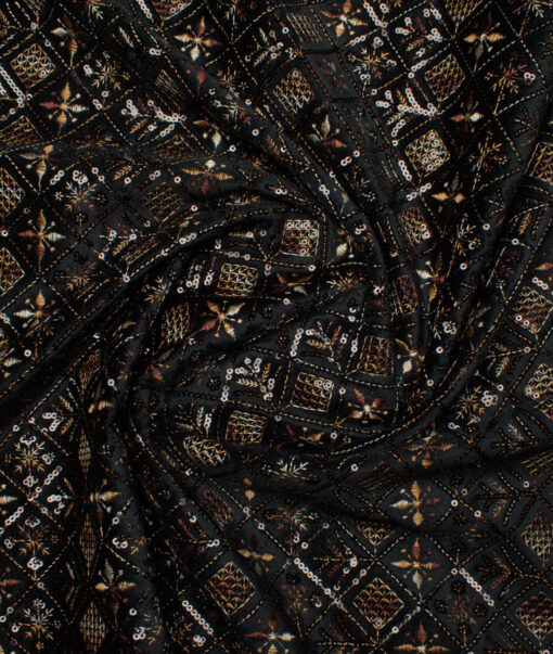 Legazia  Velvet  Embroidered  Ethnic Suiting Fabric (Black)