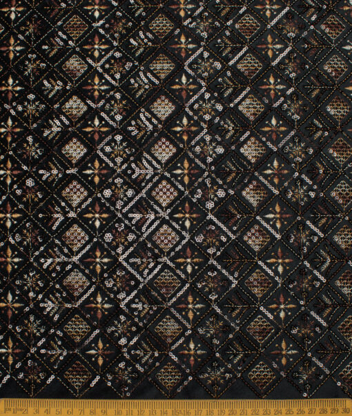 Legazia  Velvet  Embroidered  Ethnic Suiting Fabric (Black)