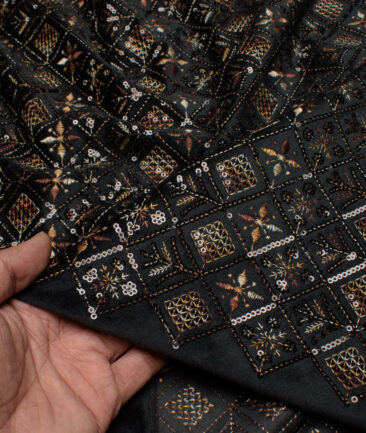 Legazia  Velvet  Embroidered  Ethnic Suiting Fabric (Black)
