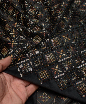 Legazia  Velvet  Embroidered  Ethnic Suiting Fabric (Black)