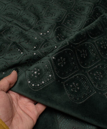 Legazia  Velvet  Embroidered  Ethnic Suiting Fabric (Dark Green)