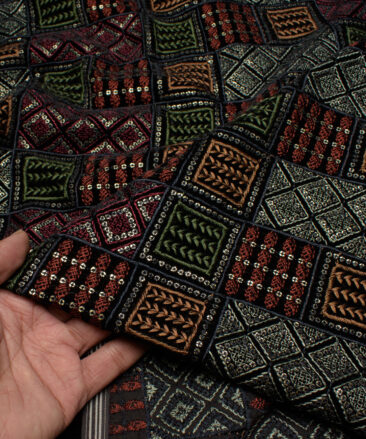 Nemesis  Velvet  Embroidered  Ethnic Suiting Fabric (Black)