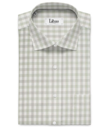 Soktas  Giza Cotton Checks Shirting Fabric (White & Green)