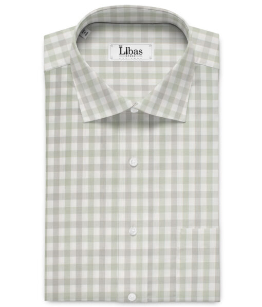 Soktas  Giza Cotton Checks Shirting Fabric (White & Green)