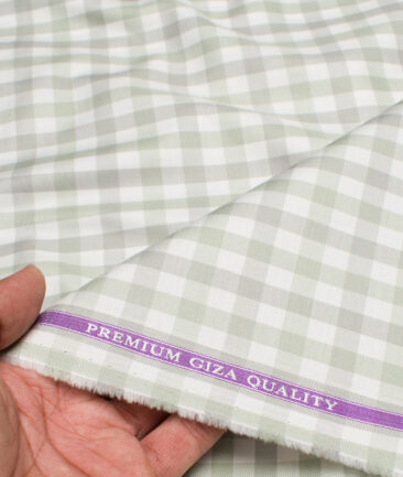 Soktas  Giza Cotton Checks Shirting Fabric (White & Green)