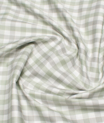 Soktas  Giza Cotton Checks Shirting Fabric (White & Green)