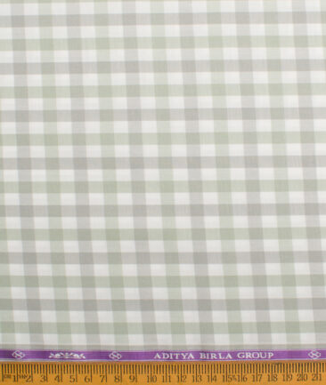 Soktas  Giza Cotton Checks Shirting Fabric (White & Green)