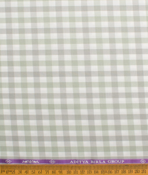 Soktas  Giza Cotton Checks Shirting Fabric (White & Green)