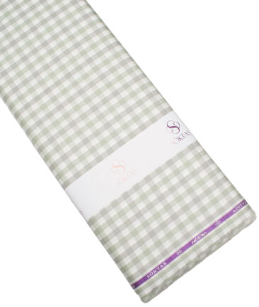 Soktas  Giza Cotton Checks Shirting Fabric (White & Green)