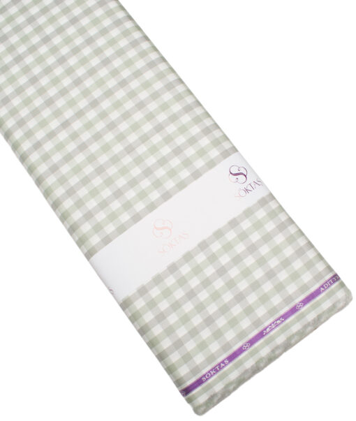 Soktas  Giza Cotton Checks Shirting Fabric (White & Green)