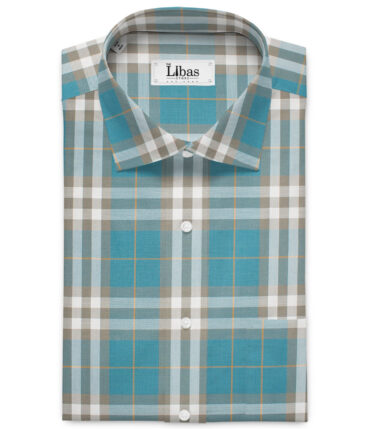 Soktas  Giza Cotton Checks Shirting Fabric (Deep Aqua Blue)
