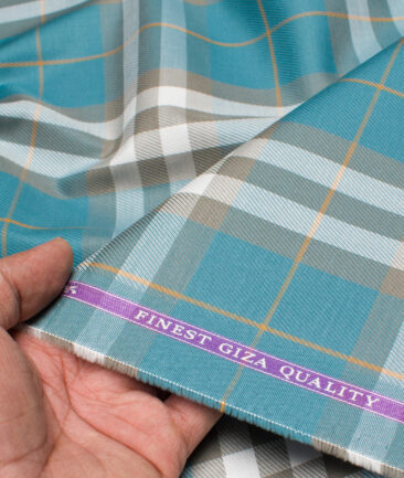 Soktas  Giza Cotton Checks Shirting Fabric (Deep Aqua Blue)