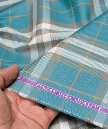 Soktas  Giza Cotton Checks Shirting Fabric (Deep Aqua Blue)