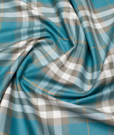 Soktas  Giza Cotton Checks Shirting Fabric (Deep Aqua Blue)