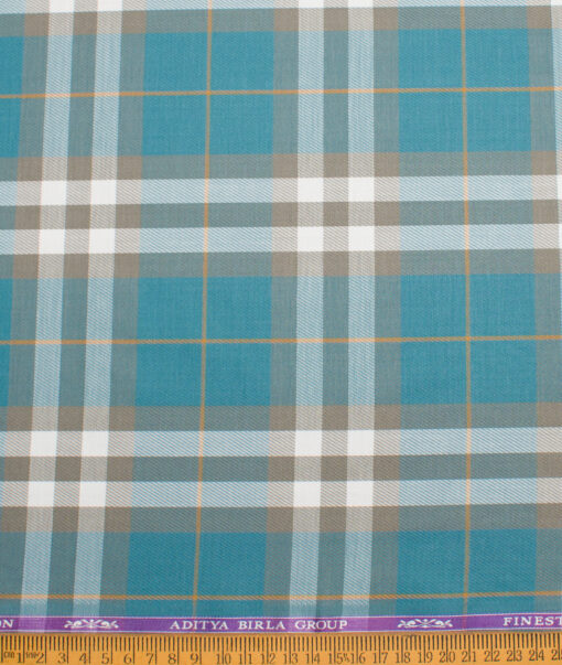 Soktas  Giza Cotton Checks Shirting Fabric (Deep Aqua Blue)