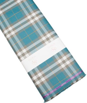 Soktas  Giza Cotton Checks Shirting Fabric (Deep Aqua Blue)